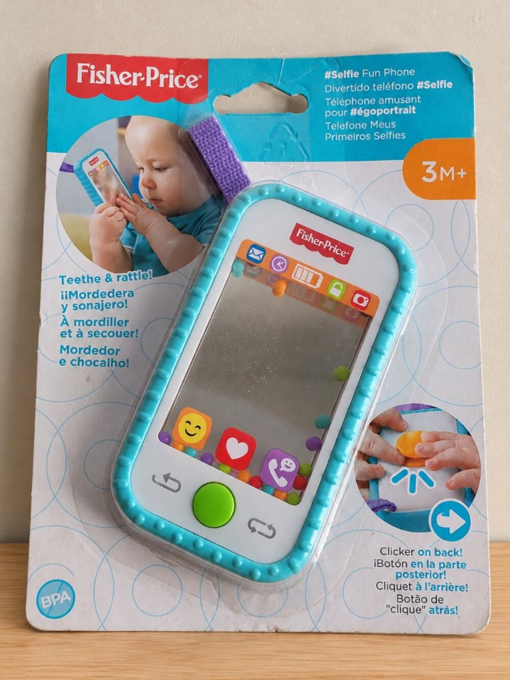 Fisher-Price Baby Selfie Fun Phone Rattle Mirror Teether Teething Toy 3 Mo+ NEW